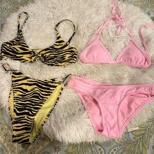 Yellow Black Zebra Bikini + Light Pink Triangle Bikini Set